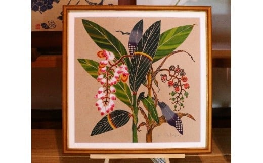 芭蕉紙紅型染「沖縄の花」シリーズ〈月桃〉37ｃｍ額
