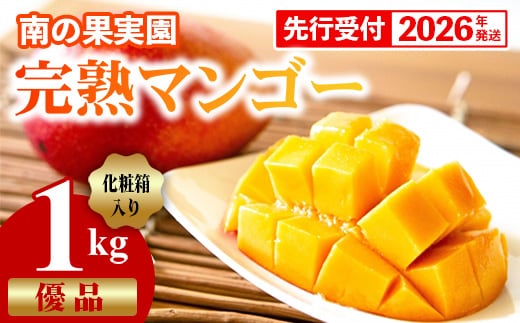 【化粧箱入】【先行受付・2026年発送】南の果実園 完熟マンゴー 優品 1kg（2～3玉）- 先行予約 沖縄県産 産地直送 アップルマンゴー 旬の味覚 季節の果物 贈り物 ギフト 沖縄県 八重瀬町