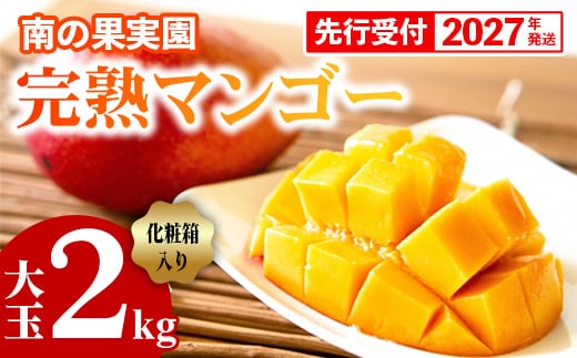 【化粧箱入】【先行受付・2027年発送】南の果実園 完熟マンゴー 大玉 2kg（3～4玉）〈贈答用化粧箱入り〉- 先行予約 沖縄県産 産地直送 アップルマンゴー 旬の味覚 季節の果物 贈り物 ギフト 沖縄県 八重瀬町