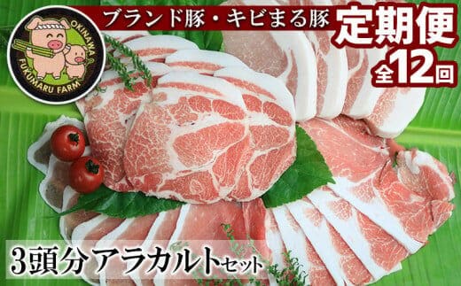 【定期便：12回】 ブランド豚・キビまる豚３頭分アラカルトセット（約146kg）- 豚肉 定期便 12ヶ月 3頭分 ステーキ 焼肉 しゃぶしゃぶ カットオーダー可能 キビまる豚 堪能セット 豚しゃぶ 豚ロース 肩ロース 豚バラ ウデ肉 モモ肉 ヒレ 沖縄 ブランド豚 贅沢 堪能 定期便 沖縄県 八重瀬町