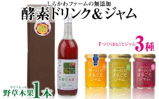 ＜しらかわファーム＞無添加酵素ドリンク「野草木果」＆ 無添加ジャム「手づくりまるごとジャム3種」-無添加 手作り 酵素 ドリンク 飲みやすい こだわり ジャム マンゴー ドラゴンフルーツ 秋ミカン カーブチー 果実100％ 詰め合わせ セット 沖縄県 八重瀬町